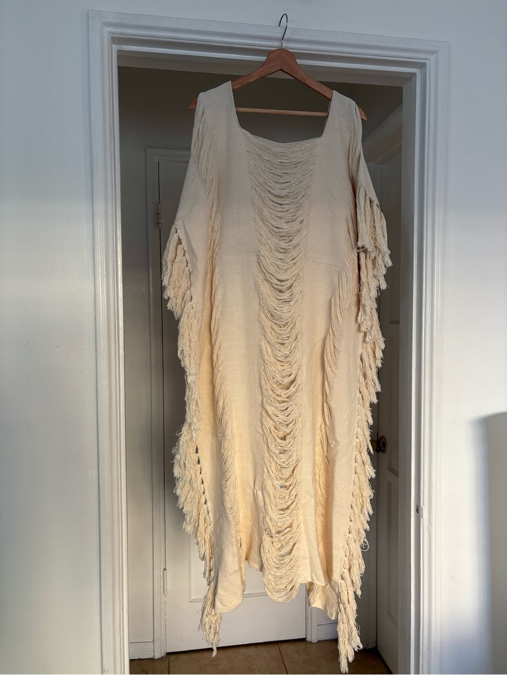 Cream Fringe Boho Swim Cover-Up Kaftan